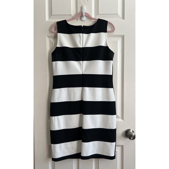 CALVIN KLEIN Black White Sleeveless Classic Career Sheath Dress - Picture 3 of 7